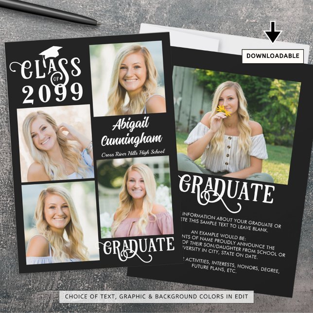 Stylish Graduation 5 Photos Class Year Announcement (Creator Uploaded)