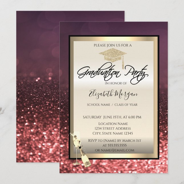 Stylish Graduation Cap,Wine Glass Graduation Invitation (Front/Back)