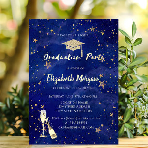 Stylish Graduation Cap,Wine Glass Stars Graduation Invitation
