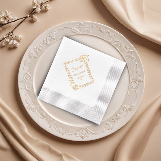 Stylish Graduation Laurel Wreath Frame Foil Napkins (Creator Uploaded)