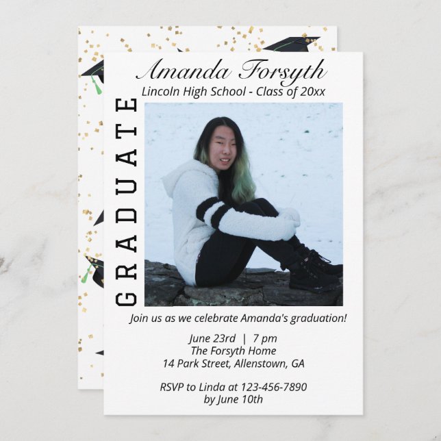 Stylish Graduation Photo Grad Party Invitation (Front/Back)