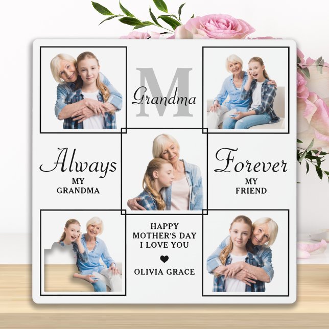 Stylish GRANDMA Personalised 5 Photo Collage Plaque (Creator Uploaded)