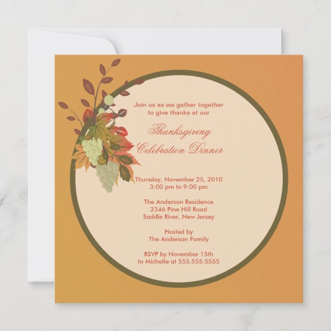 Stylish Grapevine Leaves Thanksgiving Invitations (Front)