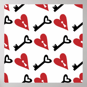 Stylish graphic seamless pattern with hearts and k poster