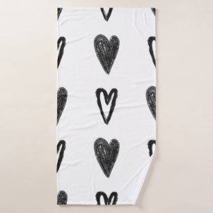 Stylish graphic seamless pattern with hearts. Blac Bath Towel