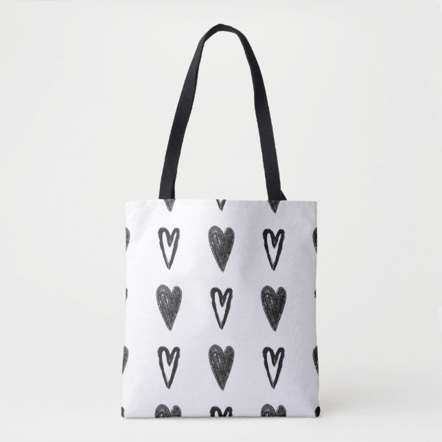 Stylish graphic seamless pattern with hearts. Blac Tote Bag (Front)