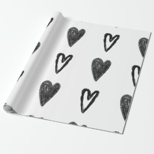 Stylish graphic seamless pattern with hearts. Blac Wrapping Paper