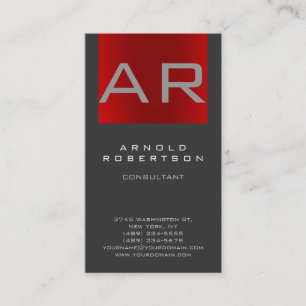 Stylish Gray Red Stripe Monogram Business Card