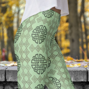 Stylish Green and Black Circular Tribal Pattern Leggings