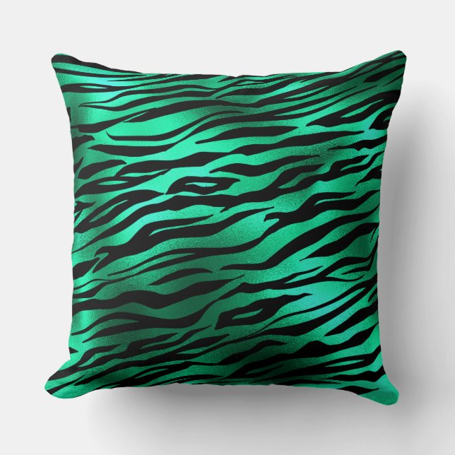 Stylish Green and Black Wild Tiger Stripes Safari Cushion (Front)