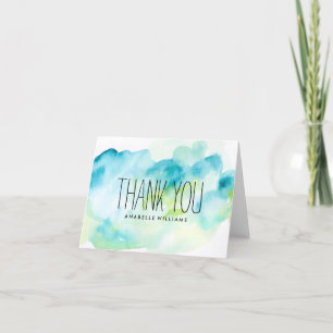 Stylish Green and Blue Watercolor Wash Thank You Card
