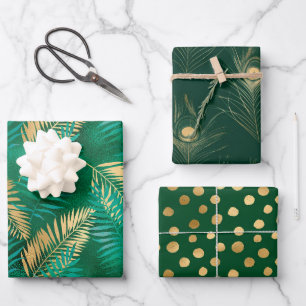 Stylish Green and Gold Tropical Jungle Leaves Wrapping Paper Sheet