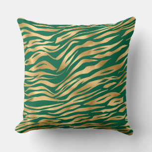 Stylish Green and Gold Wild Tiger Stripes Safari Cushion