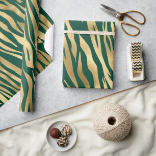 Stylish Green and Gold Wild Tiger Stripes Safari Wrapping Paper