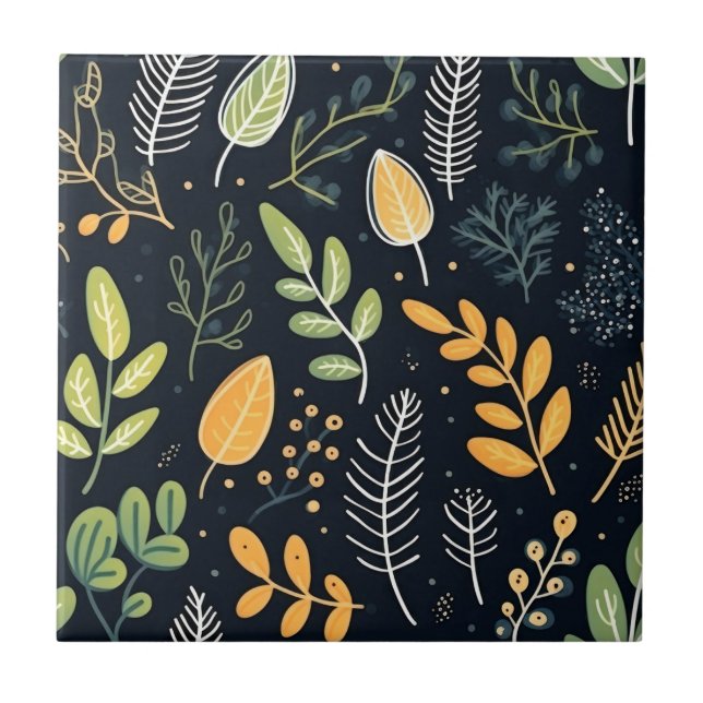Stylish Green and Yellow Foliage Pattern  Ceramic Tile (Front)