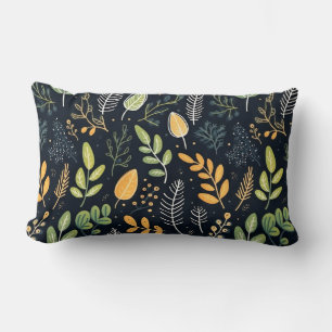 Stylish Green and Yellow Foliage Pattern Lumbar Cushion
