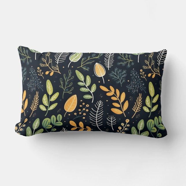 Stylish Green and Yellow Foliage Pattern  Lumbar Cushion (Front)