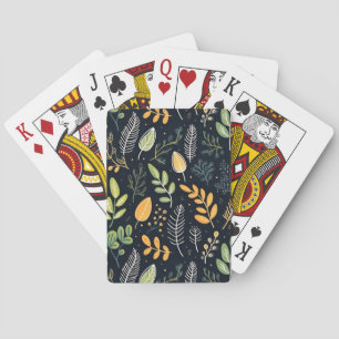 Stylish Green and Yellow Foliage Pattern Playing Cards