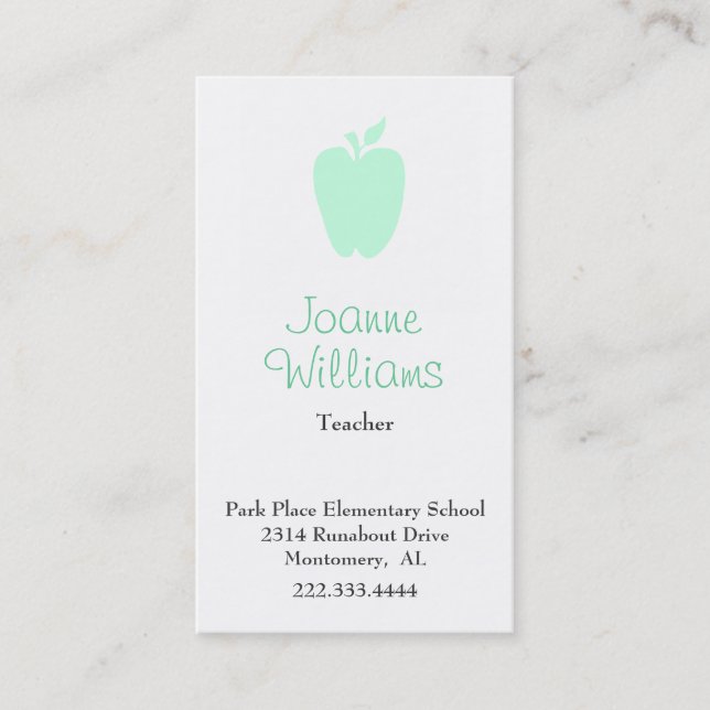 Stylish Green Apple Teacher Business Card (Front)