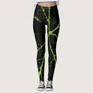 Stylish Green Black Leaf Leggings