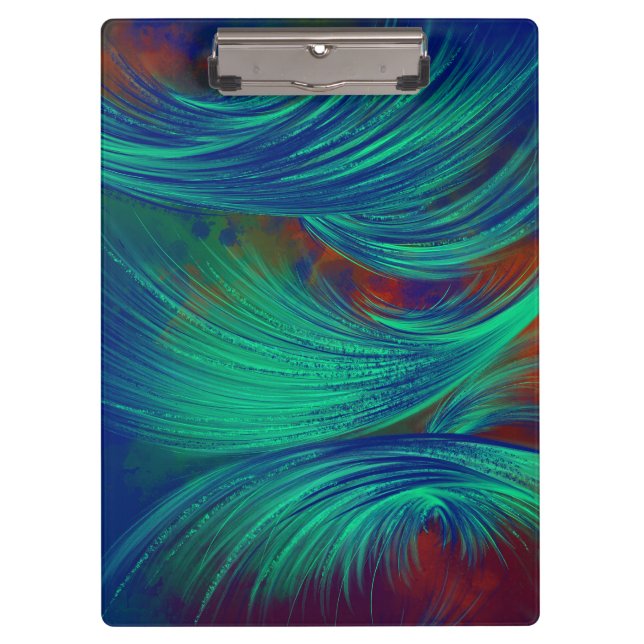 Stylish Green Blue Abstract Feathers   Clipboard (Front)