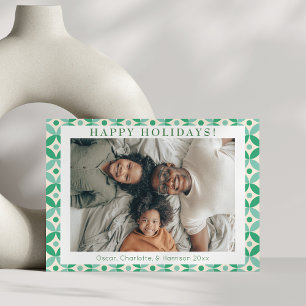 Stylish Green Blue Mid Mod Custom Photo  Holiday Card