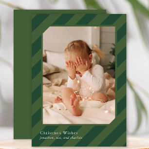 Stylish Green Christmas Stripes Photo Holiday Card