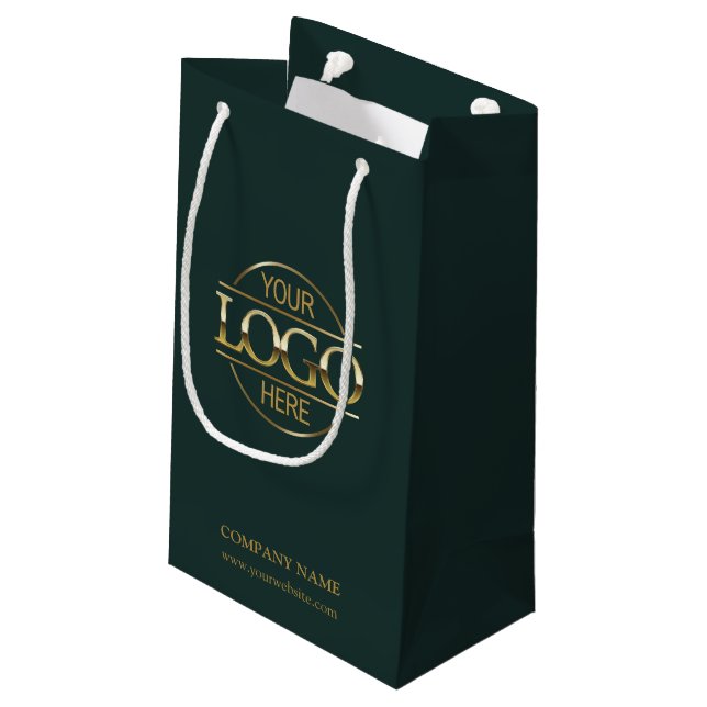 Stylish Green Corporate Company Business Logo Small Gift Bag (Back Angled)