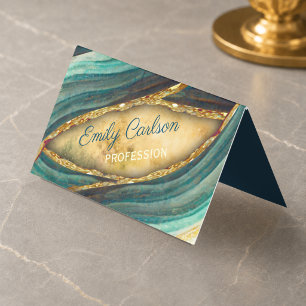 Stylish green emerald marble art faux gold glitter business card