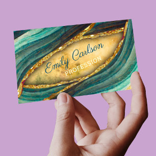 Stylish green emerald marble art faux gold glitter Magnetic business card