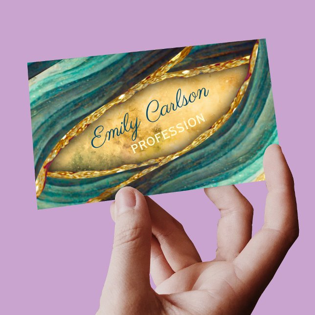Stylish green emerald marble art faux gold glitter 	Magnetic business card (Creator Uploaded)