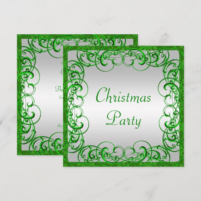 Stylish  Green Flourishes & Swirls Christmas Invitation (Front/Back)