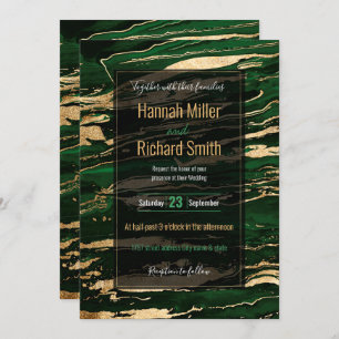 Stylish Green Gold Abstract Marble Invitation