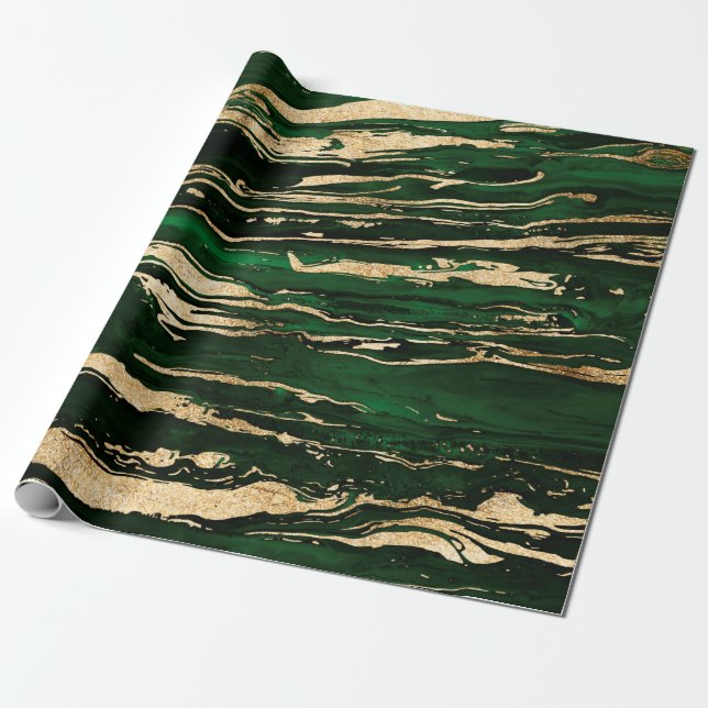 Stylish Green Gold Abstract Marble Wrapping Paper (Unrolled)