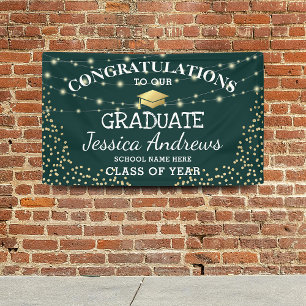 Stylish Green & Gold Class of 2025 Graduation Banner