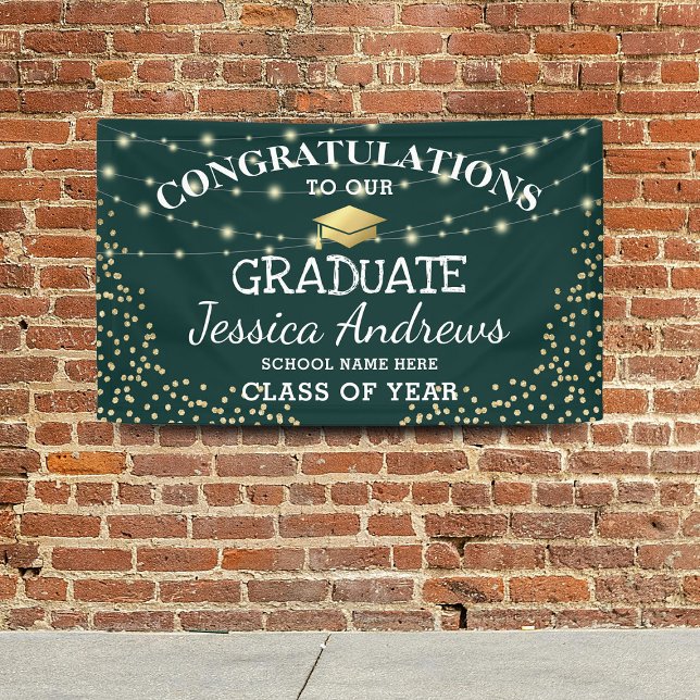 Stylish Green & Gold Class of 2025 Graduation Banner (Creator Uploaded)