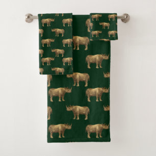 Stylish Green Gold Rhino Bath Towel Set