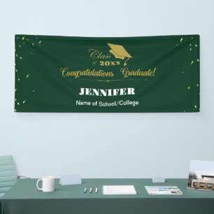 Stylish Green Gold Script Congrats Graduation 2025 Banner