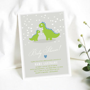 Stylish Green Grey Dinosaur Baby Shower Invitation