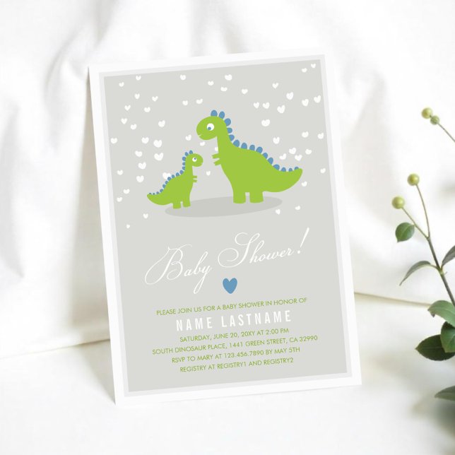 Stylish Green Grey Dinosaur Dino Boy Baby Shower Invitation (Creator Uploaded)