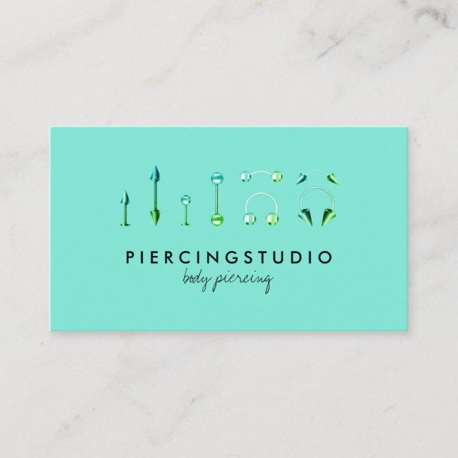 Stylish Green Jewellery Body Piercing Business Card (Front)