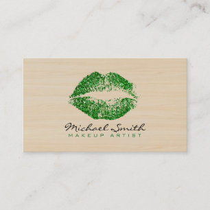 Stylish Green Lips Makeup Artist Modern Wood Business Card