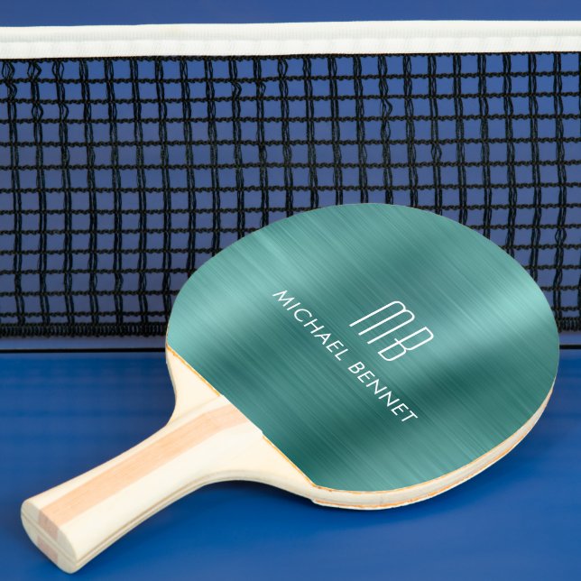 Stylish Green Metallic Monogrammed Ping Pong Paddle (Insitu)