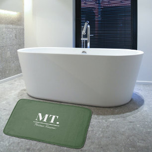 Stylish Green Modern Monogram Initials & Name  Bath Mat
