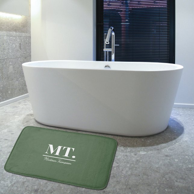 Stylish Green Modern Monogram Initials & Name  Bath Mat (Creator Uploaded)