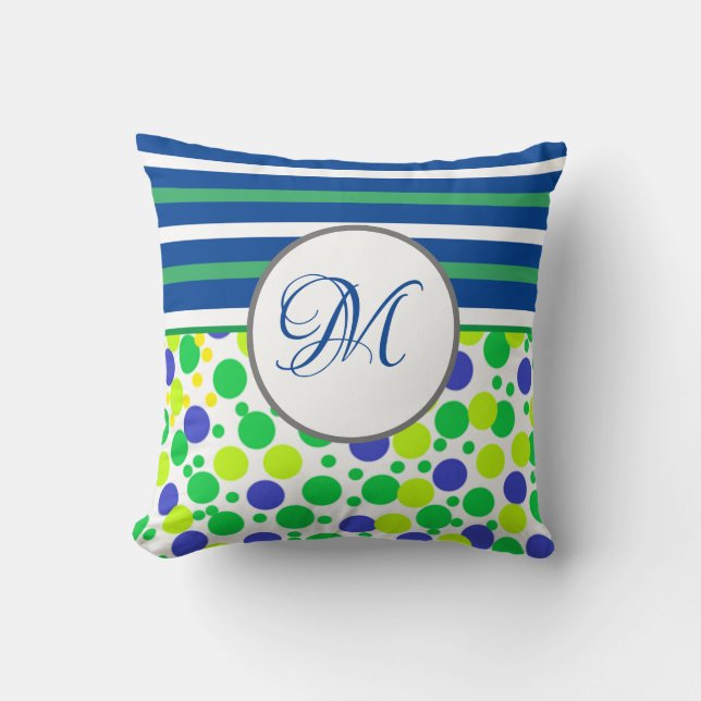 Stylish Green Monogram Christmas  Throw Pillow (Front)
