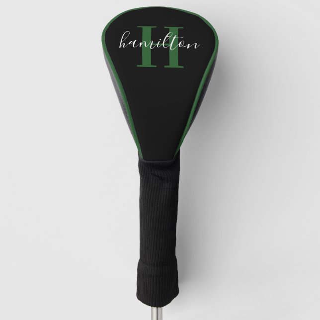 Stylish Green Monogram Name Initial Golf Head Cover (Front)