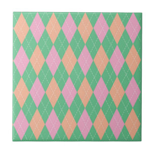 Stylish Green Orange Pink Argyle Pattern Ceramic Tile