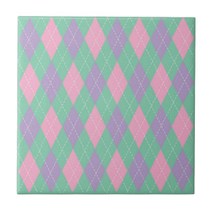 Stylish Green Orange Pink Argyle Pattern Ceramic Tile