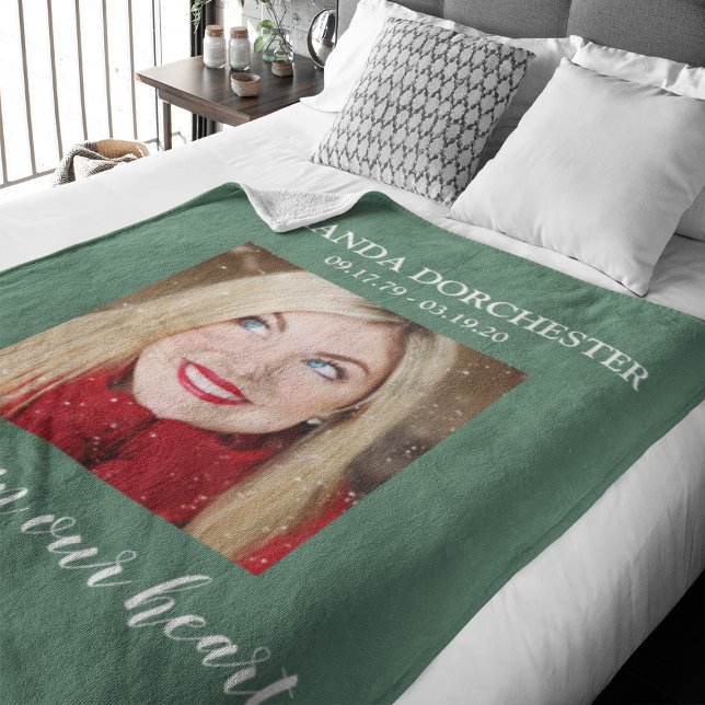 Stylish Green Photo Memorial Tribute Fleece Blanket (Creator Uploaded)